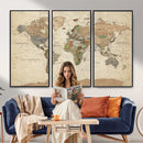 Framed World Map Wall Art for Home and Office Decor