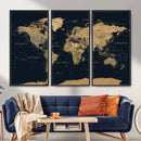 Vintage World Map Canvas on the Dark Background Wall Art by MyGreatCanvas | Canvas Wall Art Prints | Photo Prints & Wall Decor