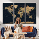 Vintage World Map Canvas on the Dark Background Wall Art
