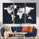 Black World Map Wall Art Canvas Print for Home Office and by MyGreatCanvas | Canvas Wall Art Prints | Photo Prints & Wall Decor
