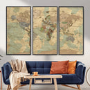 Vintage World Map Wall Art | Ready to Hang and Framed