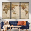 Vintage Detailed World Map Wall Art Canvas Print – Antique