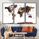 Rustic World Map Wall Art Canvas Print | Large World Map on