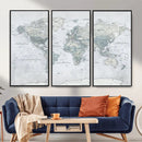 Push Pin World Map Canvas Print - Detailed Vintage World Map