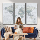 Push Pin World Map Canvas Print - Detailed Vintage World Map