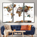 Watercolor World Map Canvas Print – Detailed Map of the