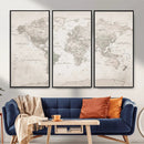 Antique Style World Map Canvas Print - Vintage Detailed