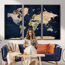 Minimalist World Map Canvas Wall Art - Watercolor Blue and