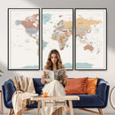 Pastel Colors World Map Wall Art Canvas Print