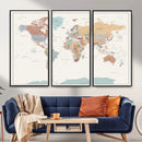 Pastel Colors World Map Wall Art Canvas Print by MyGreatCanvas | Canvas Wall Art Prints | Photo Prints & Wall Decor