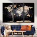 Grunge World Map Wall Art | 3-Panel Large Beige and Brown by MyGreatCanvas | Canvas Wall Art Prints | Photo Prints & Wall Decor
