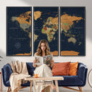 Modern World Map Canvas Print – Framed Detailed Map of the