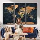 Vintage World Map Canvas Wall Art – Detailed Map with