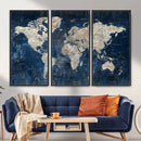 Large Blue World Map Wall Art Canvas Print for Home Office by MyGreatCanvas | Canvas Wall Art Prints | Photo Prints & Wall Decor
