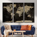 Push Pin World Map Canvas Wall Art Print, Interactive Travel