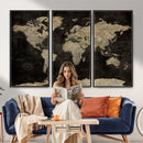 Push Pin World Map Canvas Wall Art Print, Interactive Travel