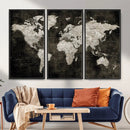 Vintage World Map Wall Art Canvas Print – Framed Large Map