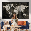 Vintage World Map Wall Art Canvas Print – Framed Large Map