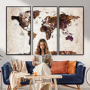 Blue Watercolor World Map Canvas Print – Framed Modern Wall