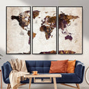 Blue Watercolor World Map Canvas Print – Framed Modern Wall