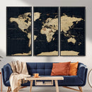 Dark World Map Canvas Wall Art Print, Minimal Black and Gold by MyGreatCanvas | Canvas Wall Art Prints | Photo Prints & Wall Decor