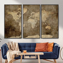 Dark Vintage World Map Canvas Wall Art Print, Antique Map