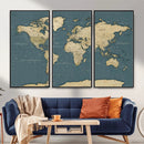 Minimal Vintage World Map Canvas Wall Art Print, Neutral
