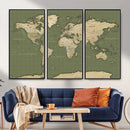 Vintage World Map Canvas Wall Art Print, Classic Global Map