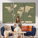 Vintage World Map Canvas Wall Art Print, Classic Global Map