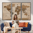 World Map Canvas Wall Art Print, Detailed Global Map Artwork
