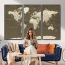 Vintage World Map Canvas Print – Framed Travel Map Wall Art