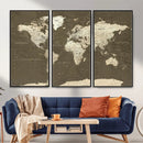 Vintage World Map Canvas Print – Framed Travel Map Wall Art