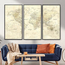 Colorful Watercolor World Map Canvas Wall Art – Framed