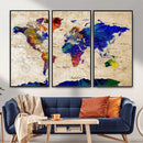 Watercolor World Map Canvas Print – Framed Wall Art for by MyGreatCanvas | Canvas Wall Art Prints | Photo Prints & Wall Decor