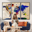 Watercolor World Map Canvas Print – Framed Wall Art for
