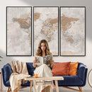 Detailed World Map Wall Art Canvas Print for Home and Office Decor