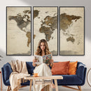 Vintage World Map Canvas Wall Art – Framed Travel Map for