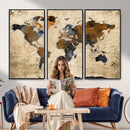 World Map Wall Art – Rustic Earth Tone Canvas Print, Antique