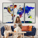 Vintage World Map Canvas Wall Art – Framed Travel Map with