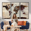 World Map Canvas Triptych – Colorful Global Wall Art for