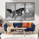 Wild Horses Wall Art Canvas Print – Framed Black and White