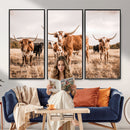 Texas Longhorn Cattle Wall Art Canvas Print, Sepia Western