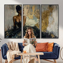 Black Woman Canvas Wall Art — Black Gold Gown Fashion Print by MyGreatCanvas | Canvas Wall Art Prints | Photo Prints & Wall Decor