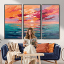 Bold Palette Knife Ocean Sunset Canvas — Orange Pink Teal by MyGreatCanvas | Canvas Wall Art Prints | Photo Prints & Wall Decor