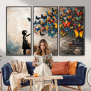 Banksy Graffiti Butterfly Girl Wall Art Canvas Print, Framed by MyGreatCanvas | Canvas Wall Art Prints | Photo Prints & Wall Decor