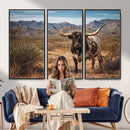 Texas Longhorn Bull Wall Art Canvas Print, Western Farmhouse