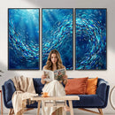 School of Fish Canvas Print | Blue Ocean Underwater Wall Art by MyGreatCanvas | Canvas Wall Art Prints | Photo Prints & Wall Decor