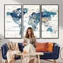 Watercolor World Map Canvas Wall Art Print – Abstract