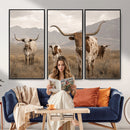 Rustic Texas Longhorn Cow Canvas Wall Art Print, Rustic Farm Animal Photography Print, Farmhouse Country Decor, Western Ranch Art