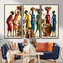 African Folk Art Canvas Wall Art, Colorful African Women Village Painting Print, Tribal Ethnic Home Decor, Vibrant African Art, Living Room